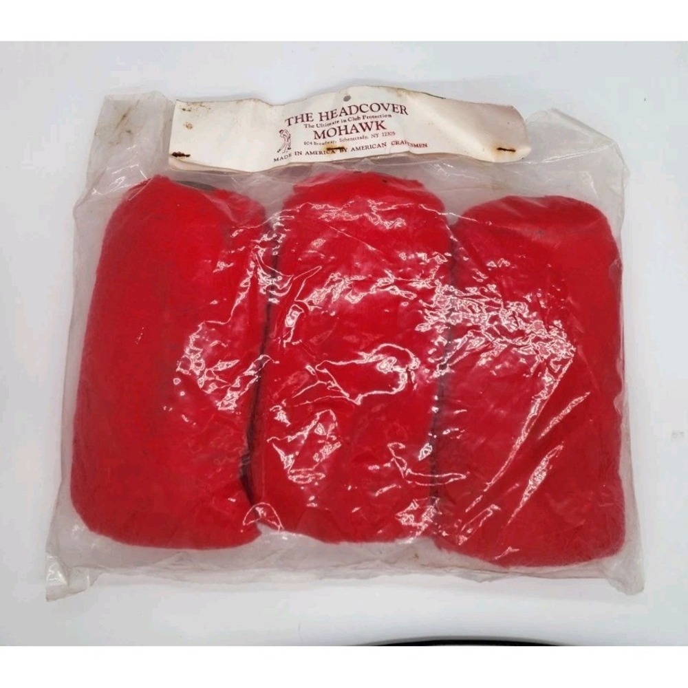 3 Vintage NOS Mohawk Golf Club Head Covers Red Faux Fur Leather 1 3 + Bonus -USA